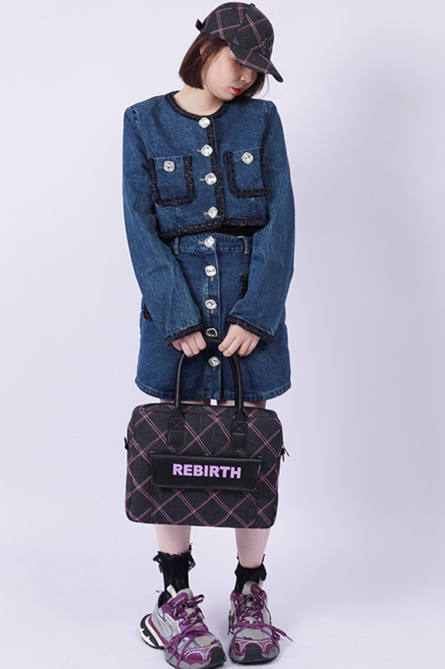 Plaid Denim Laptop Bag