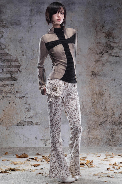 Vintage Leopard Print Flared Pants