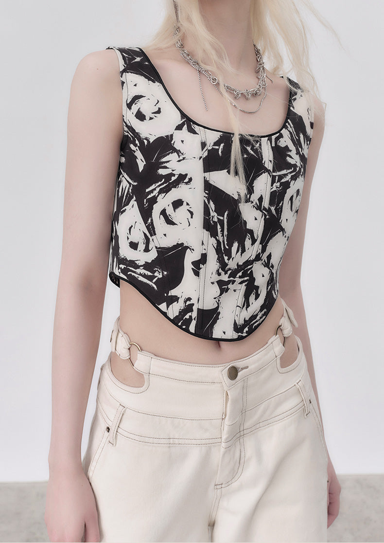 Retro Rose Print Vest