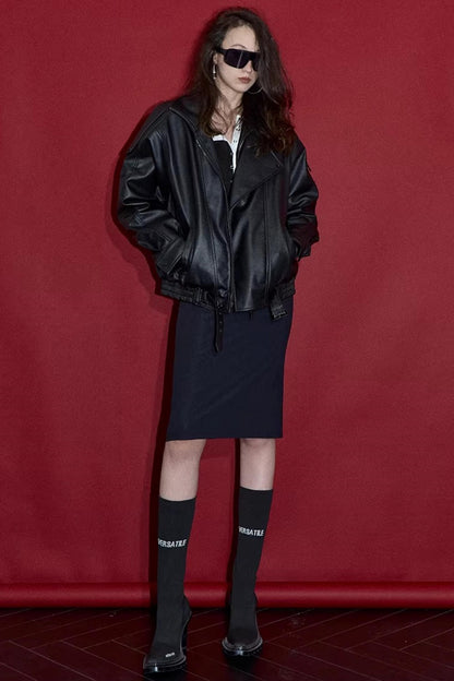 Retro Lychee Pattern Leather Jacket