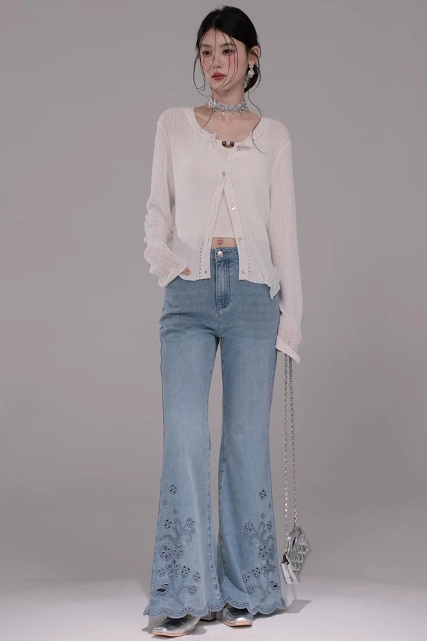 Cloud White Knit Cardigan Top