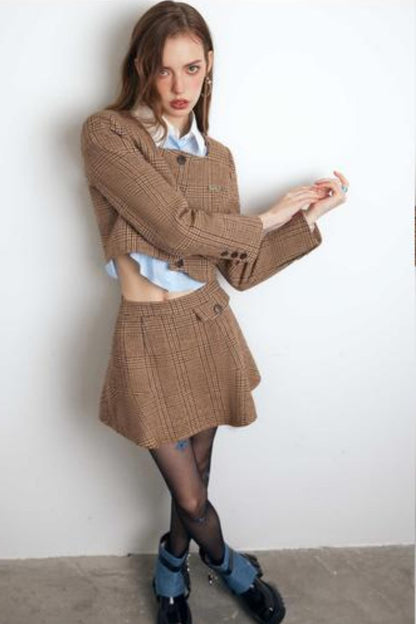 Brown Checked Tweed Jacket