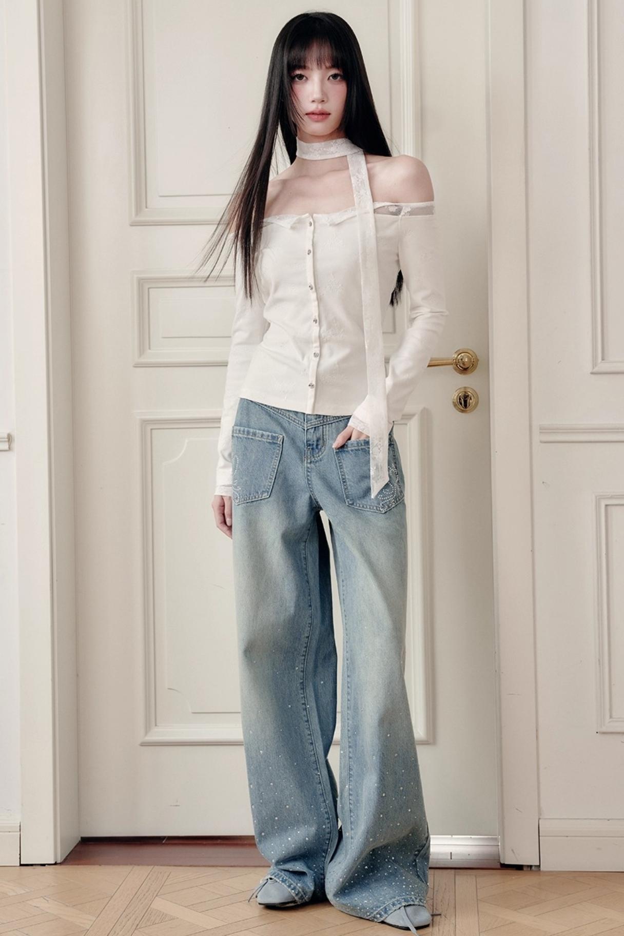 White Moonlight Lace Embroidered Top Skirt Set-Up