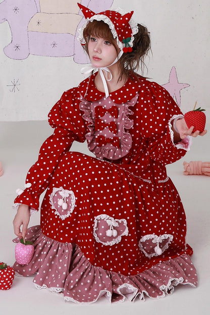 Vintage Christmas Polka Dot Lolita Dress