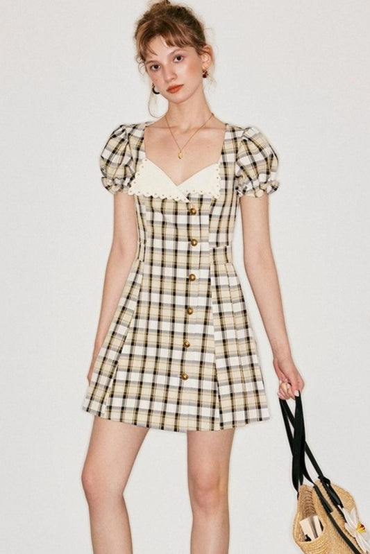 Moon Flower Vintage Yellow A-Line Dress