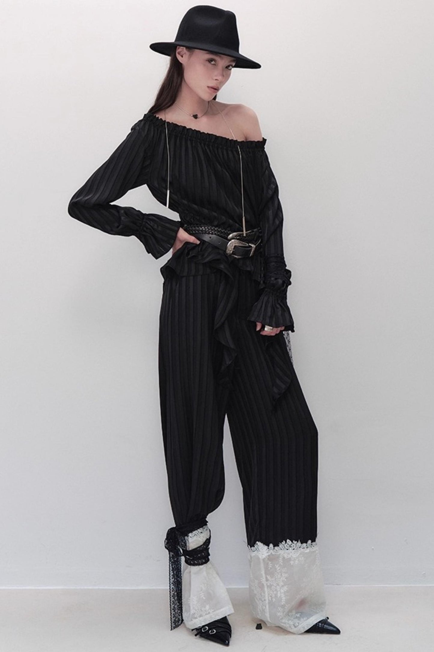 French Design One-Shoulder Ruffle Shirt