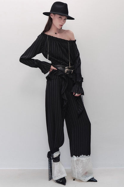 French Design One-Shoulder Ruffle Shirt