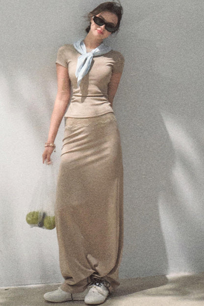 Lace-Trimmed High Waist Skirt