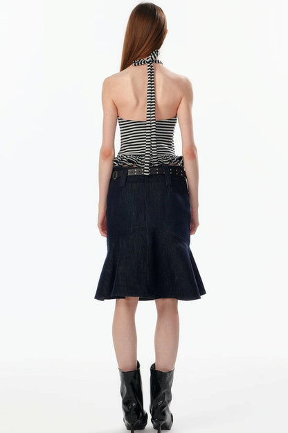 Ruffle Hem Halter Backless Top