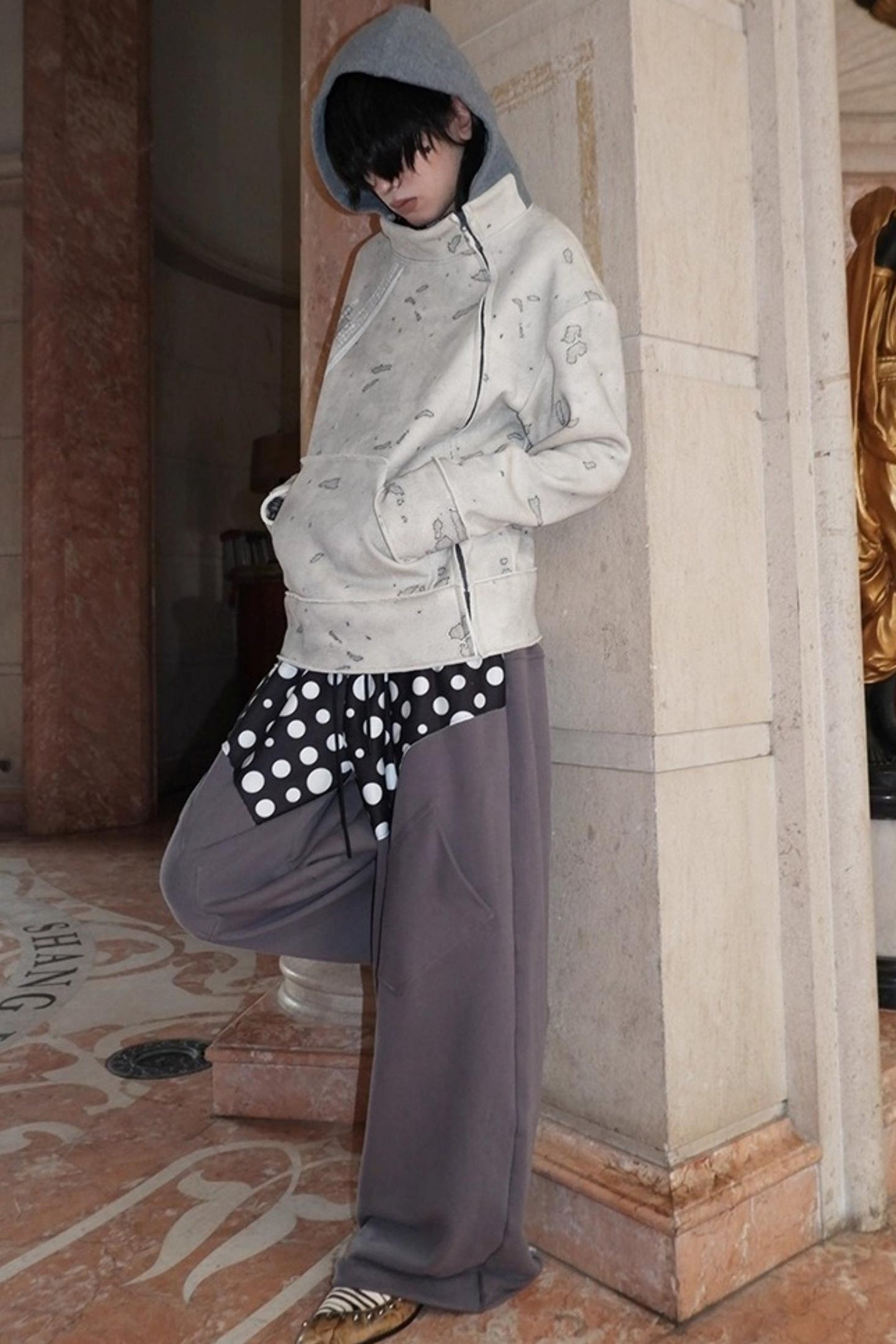 Multi-Waisted Polka Dot Wide-Leg Pants