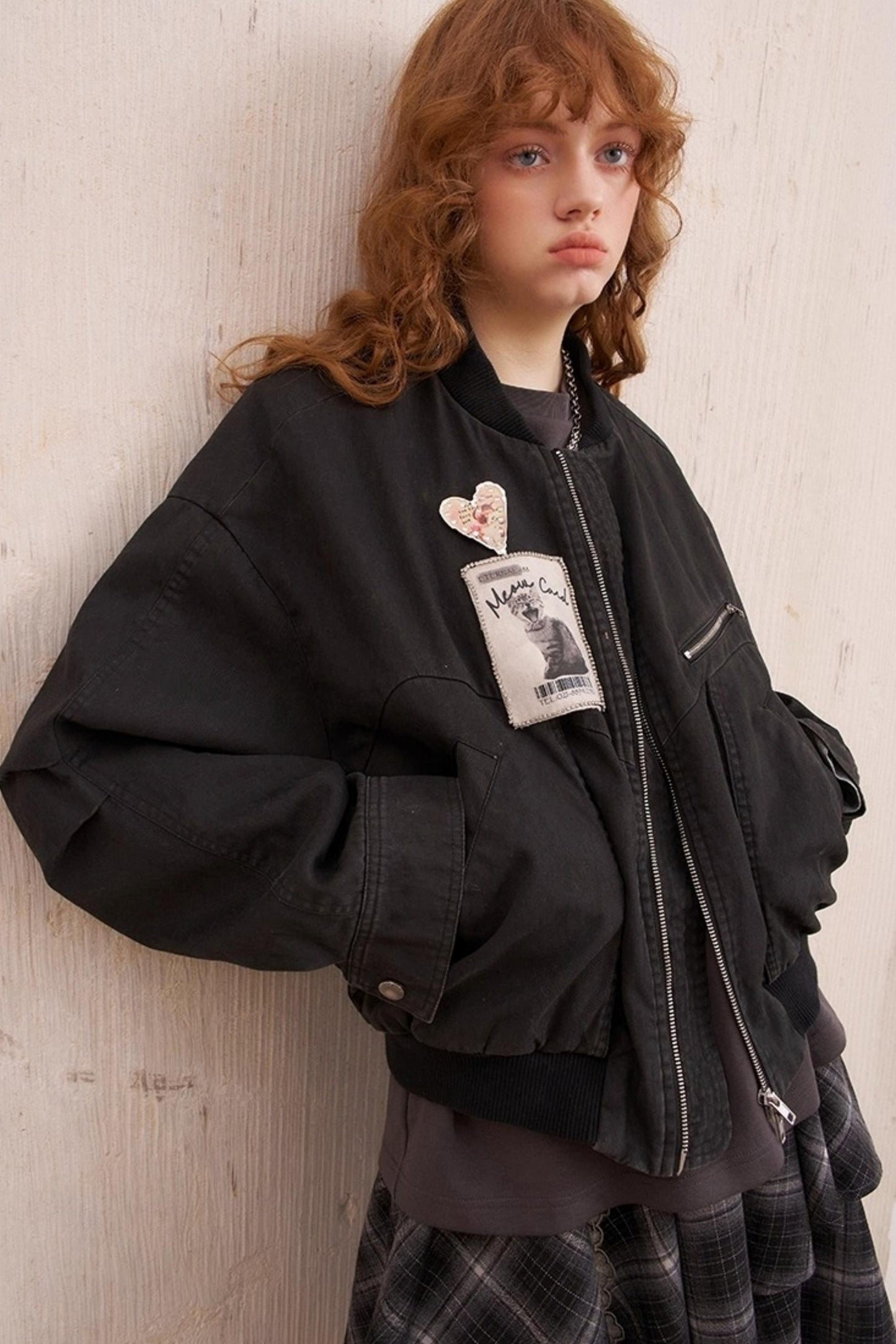 Kitten Badge Dropped Shoulder Jacket