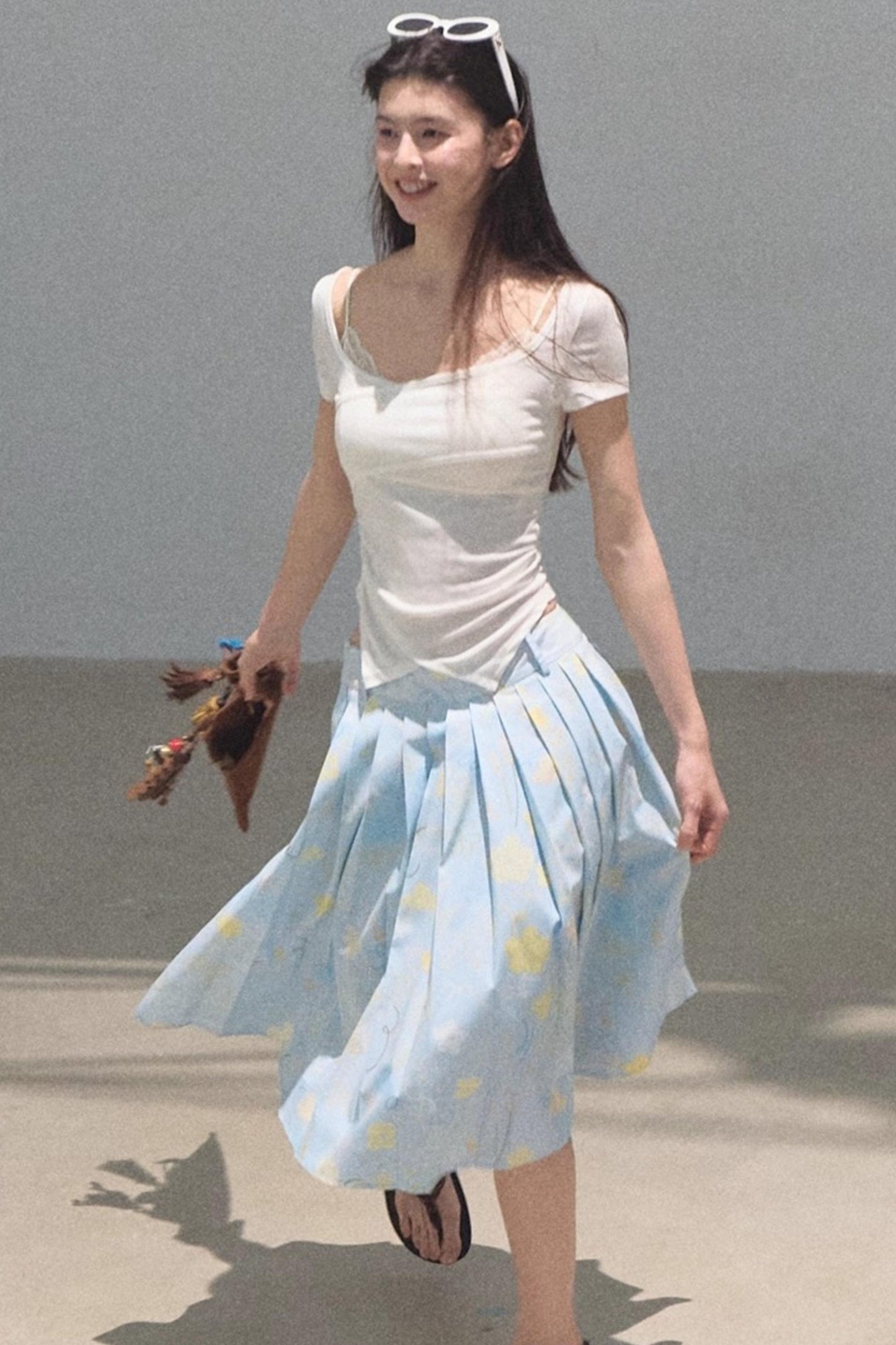 Poplin Pleated Midi Skirt