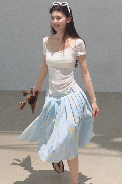 Poplin Pleated Midi Skirt