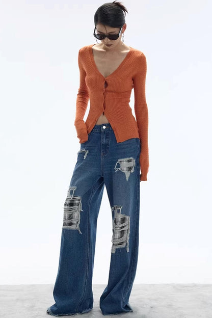 Vintage Sunset Orange Knit Cardigan