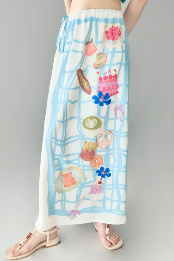 Bread Print Plaid Satin Slip Dress Set-Up