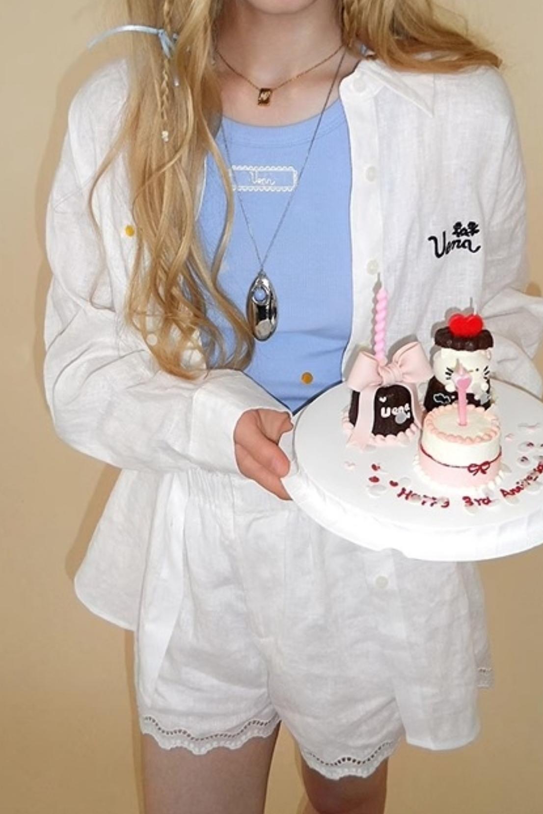 Lace Ensemble Shirt And Shorts Set-Up