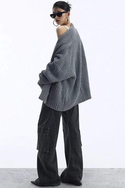 Lazy Style Large Pocket Knitted Cardigan