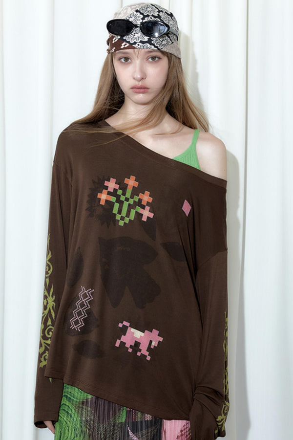 Vintage Mosaic Slanted Shoulder T-Shirt