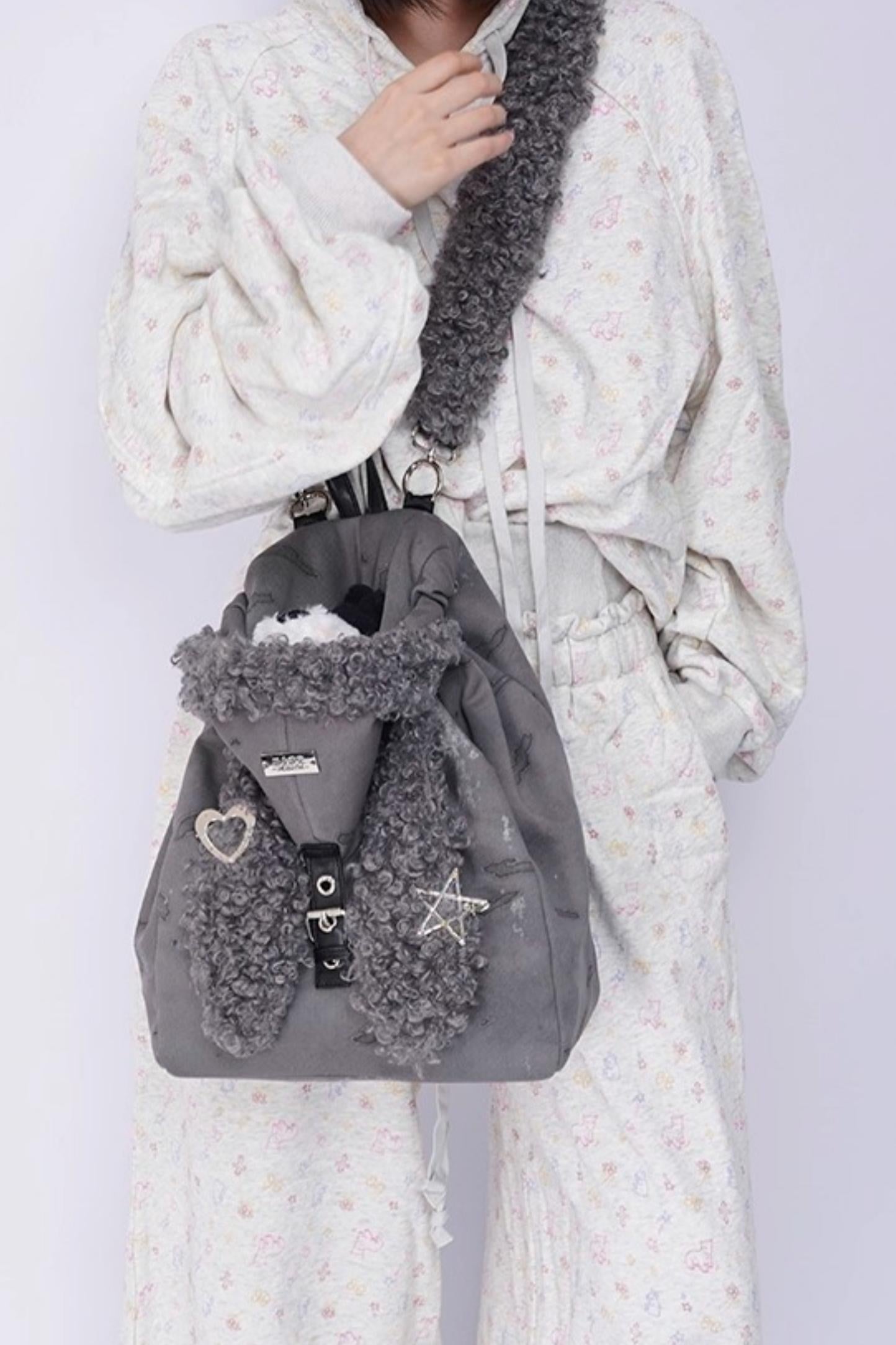 Cute Furry Rabbit Ears Backpack