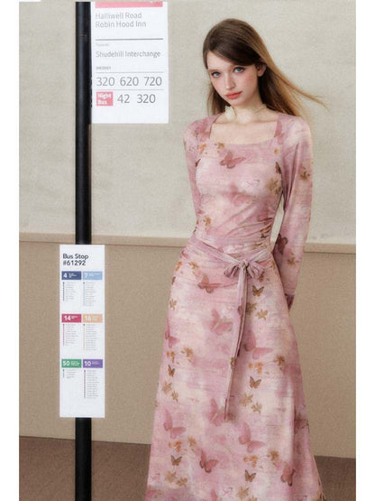 Elegant Butterfly/Flower Slim Long Dress