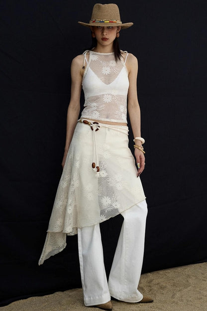 Jacquard Lace-Up Layered Skirt Set-Up