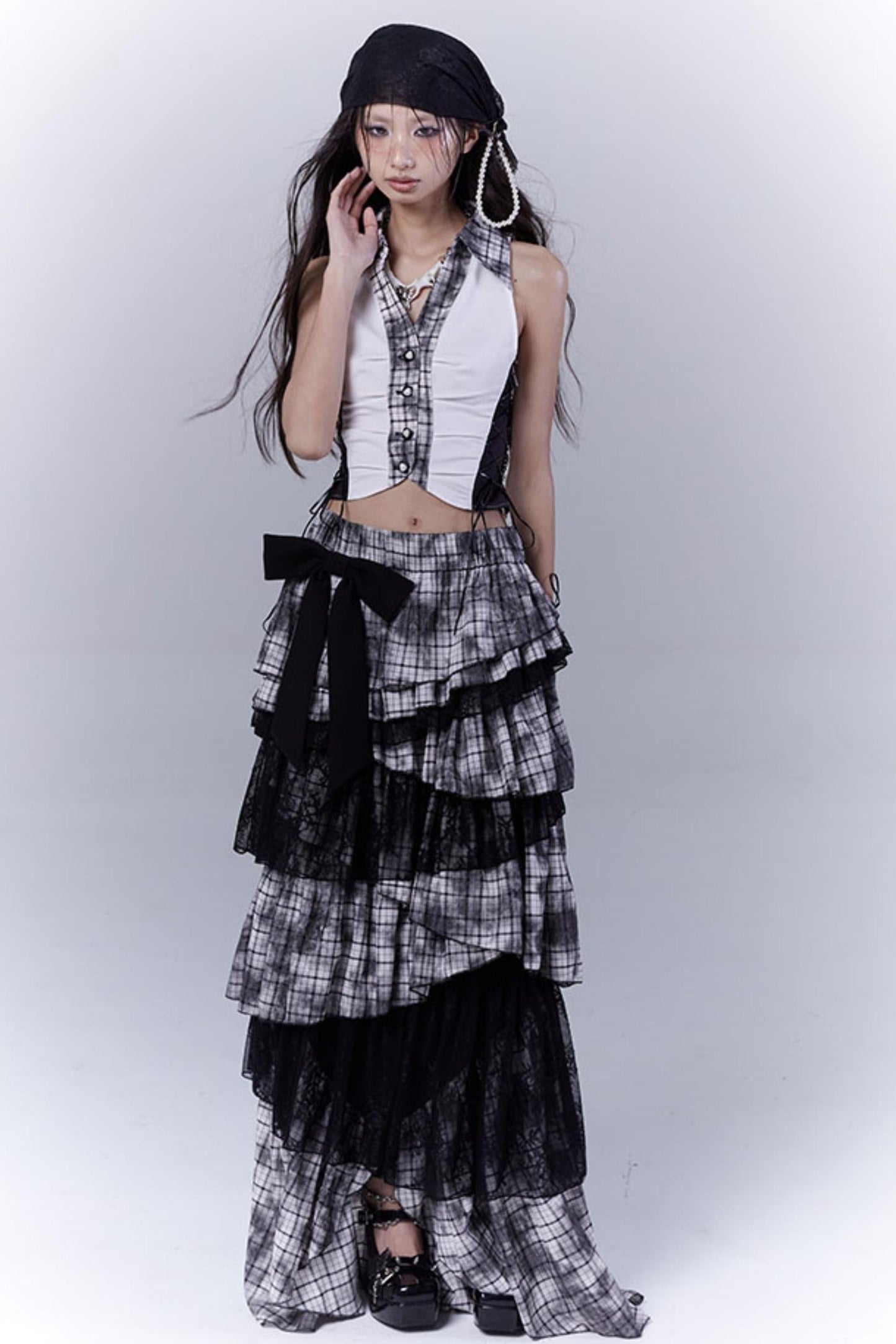 Wilderness Lace-Trimmed Plaid Bustier Skirt