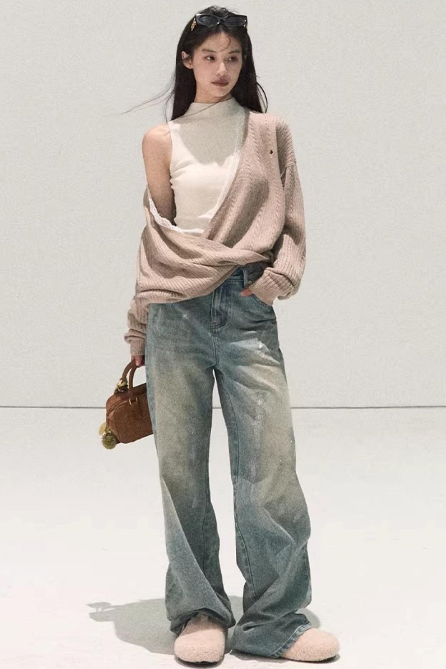 Silk-Gloss Wool Lace Sweater Set-Up