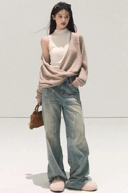Silk-Gloss Wool Lace Sweater Set-Up