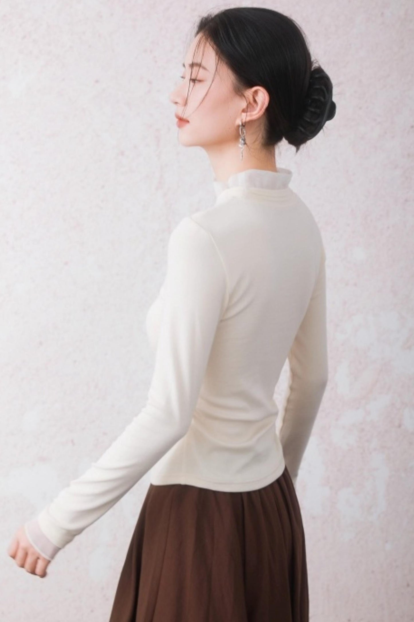 Chestnut Brown Patchwork Turtleneck Top