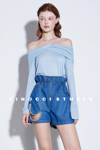 Mooncut Embroidered Denim Shorts