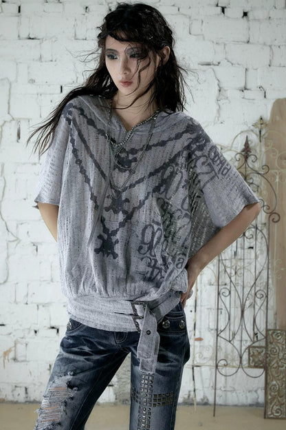 Punk Ripped Knit Hooded Blouse