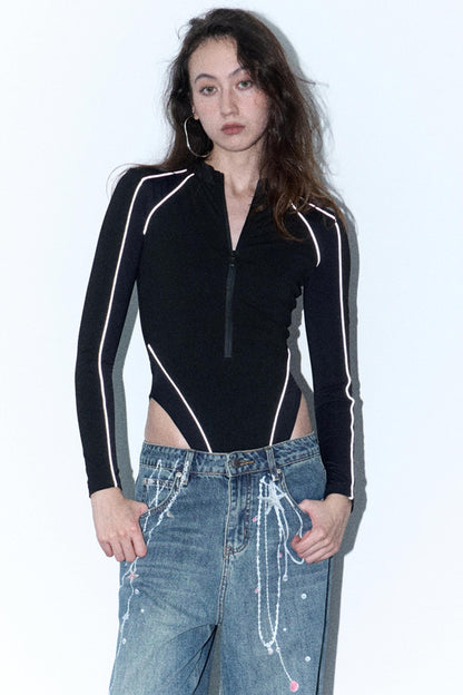 Reflective Stripe Biker Jumpsuit Top