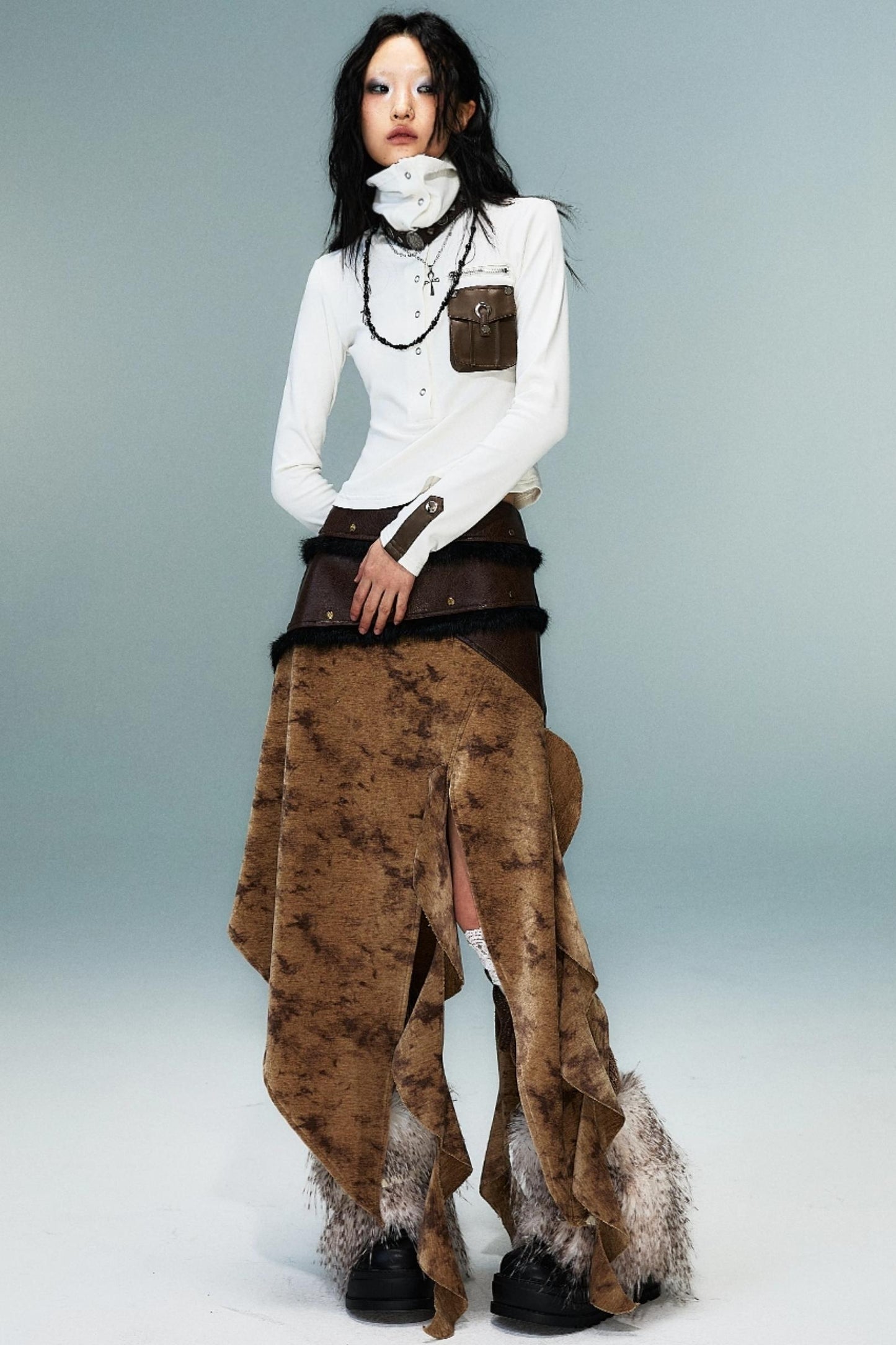 Punk High Neck Slim Knit Base Top