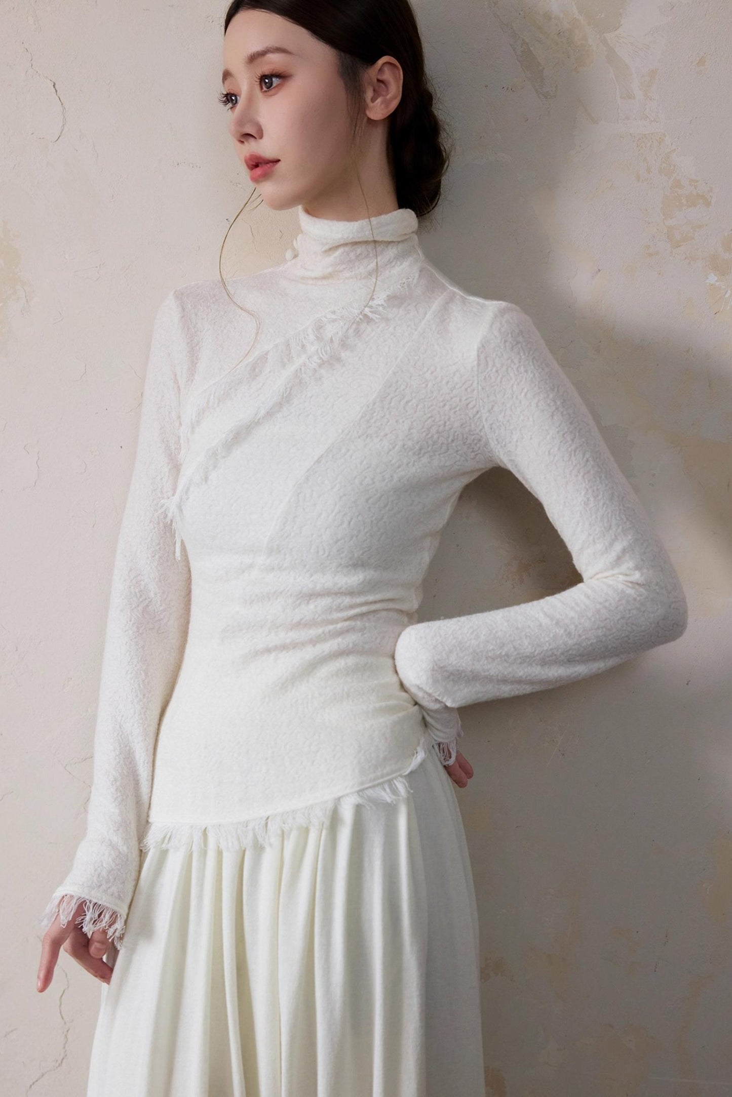 White Wool Turtleneck Knit Top