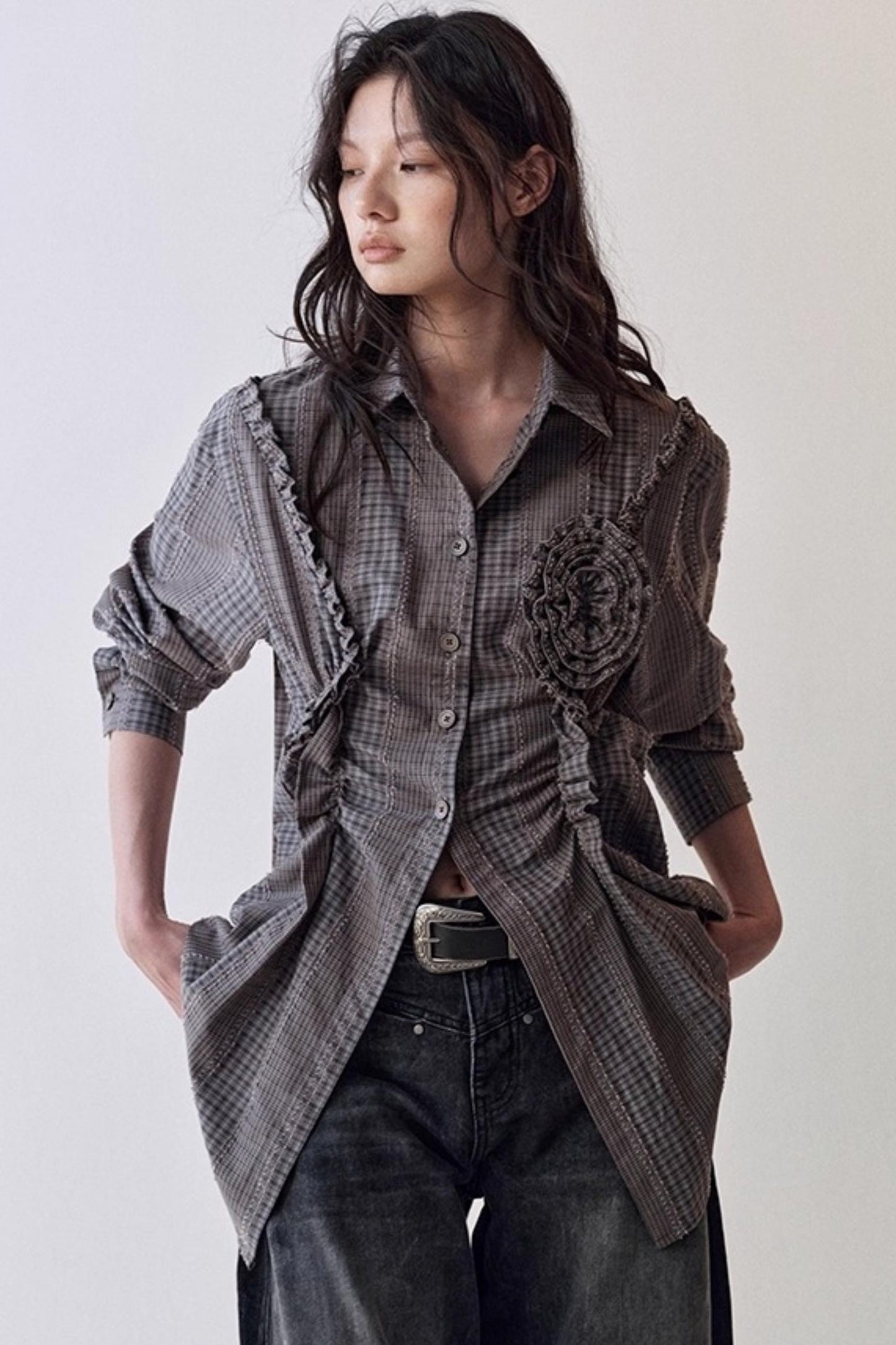 Petal Plaid Flower Shirt Set-Up