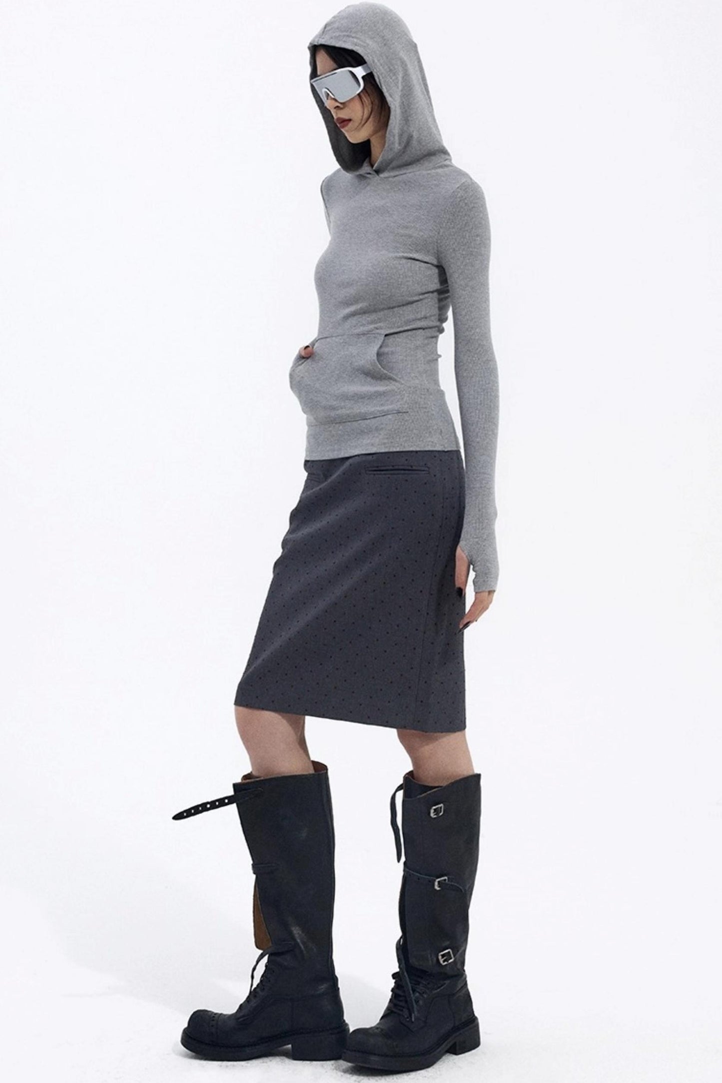 Gray Hooded Winter Sweater