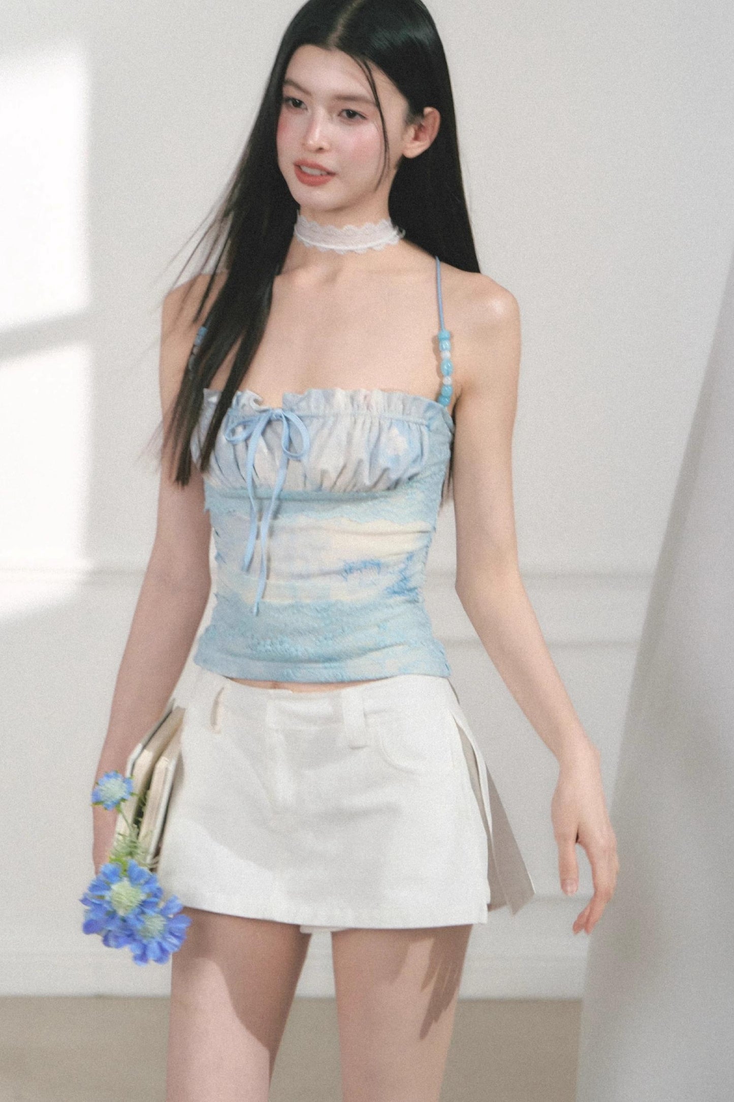 Summer Beaded Lace Waist Top