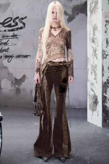 Beaded V-Neck Ruffled Skin Top