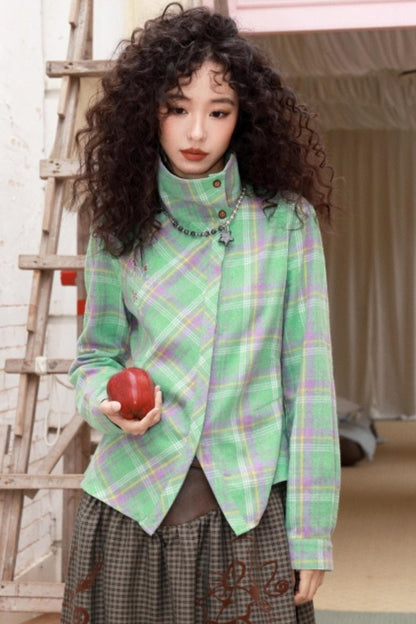 Brushed Plaid Lapel Shirt