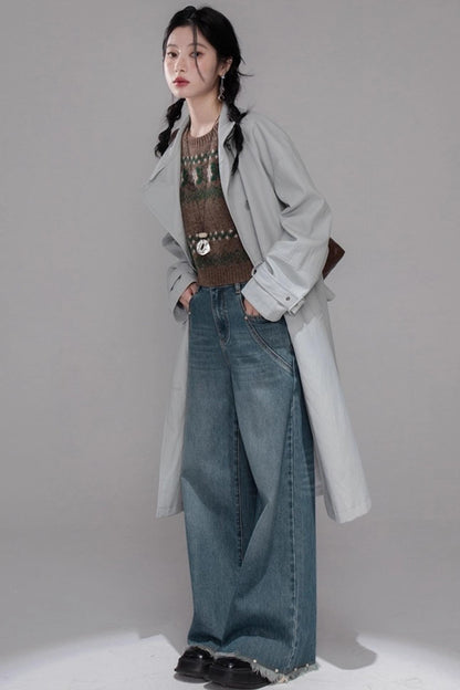 Two Collared Leather Trench Coat