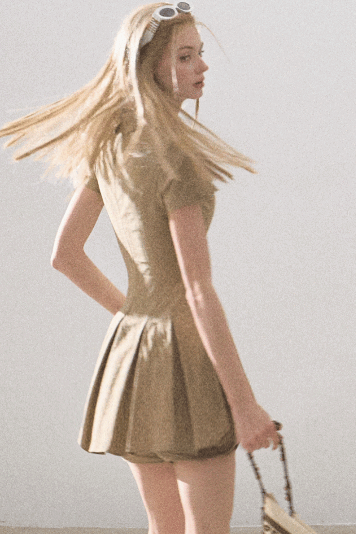 Pleated Textured Shirt Dress