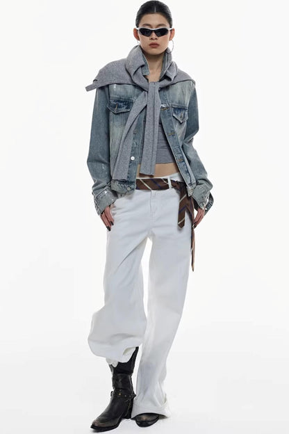 Handgefertigte Jeansjacke mit Silberverzierung