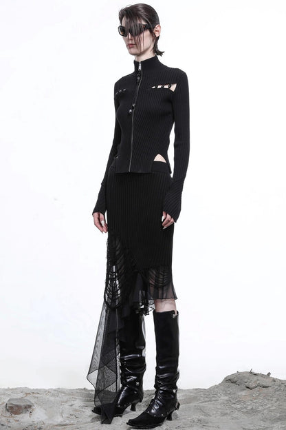 Wasteland Ruffled Patchwork Knit Skirt