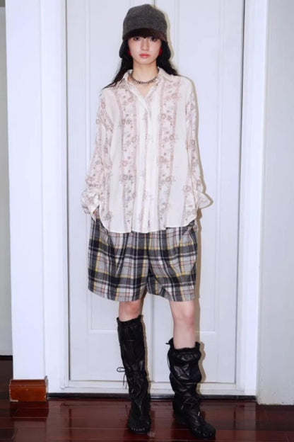 Vintage Pleated Loose Long Sleeve Shirt