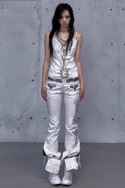 Embroidered Lace Leather Camisole