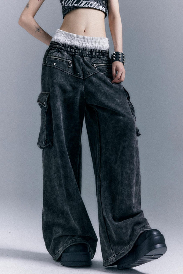 Double Waistband Wide-Leg Trousers