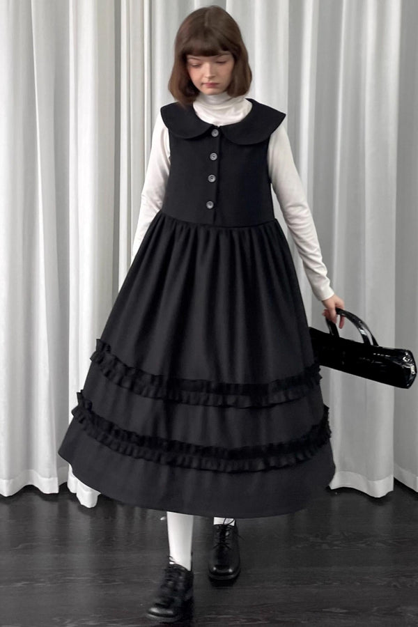 Black Woolen Layered Vest Dress