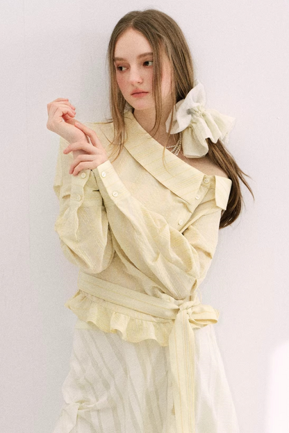 Creamy Yellow Striped Ruffled Top