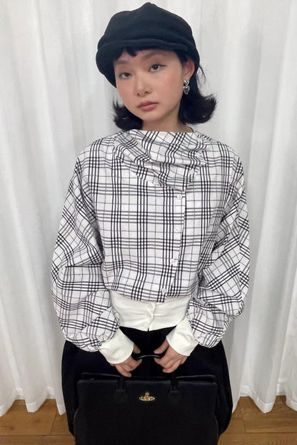 Checkered Pleated Collar Shirt