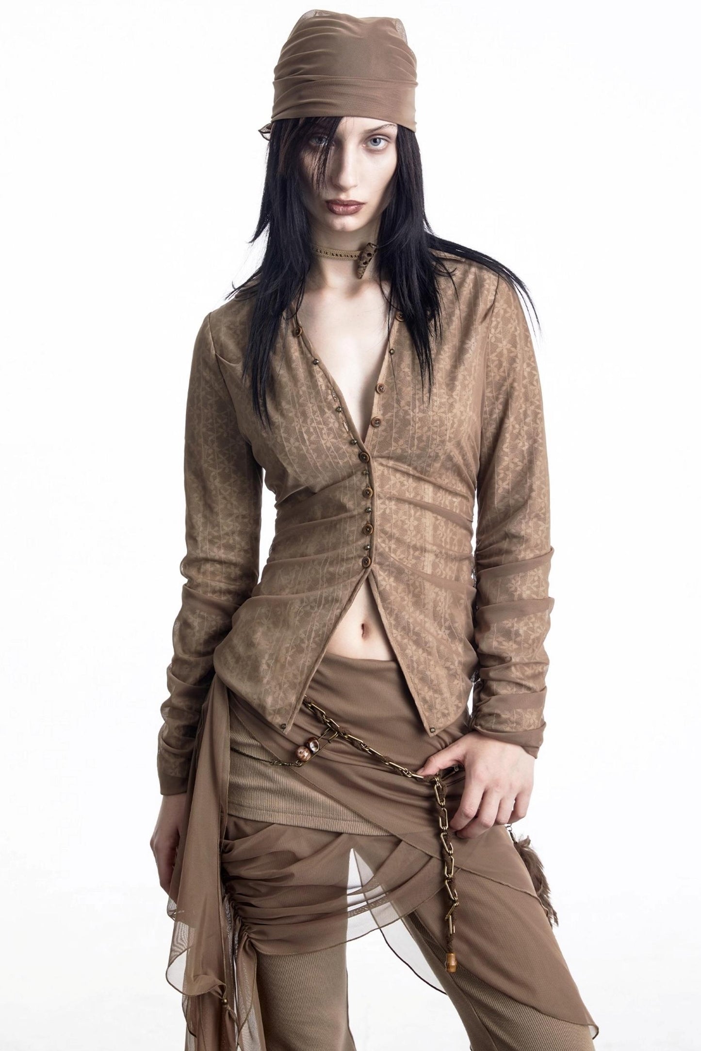 Lux Lace Stitching Big V-Neck Shirt